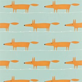Scion Fabric Mr Fox Sky, Tangerine & Chalk